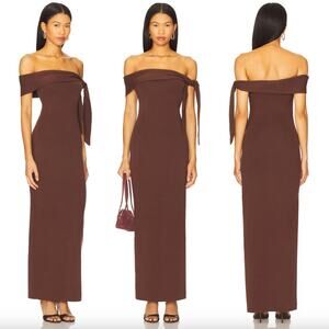 SNDYS | NWT Jaymes Maxi Dress in Chocolate Brown Knit Off Shoulder Sheath S